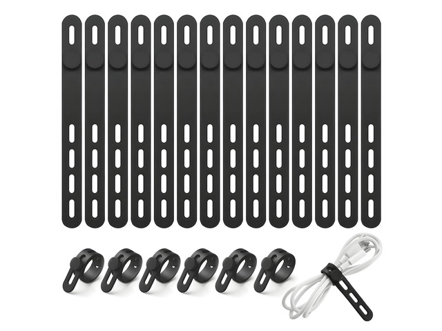 20 Pack Silicone Cable Ties, Reusable Cord Organizer with Adjustable Lock Buckle, High Elasticity Wire Management Straps for Home Office Desk...