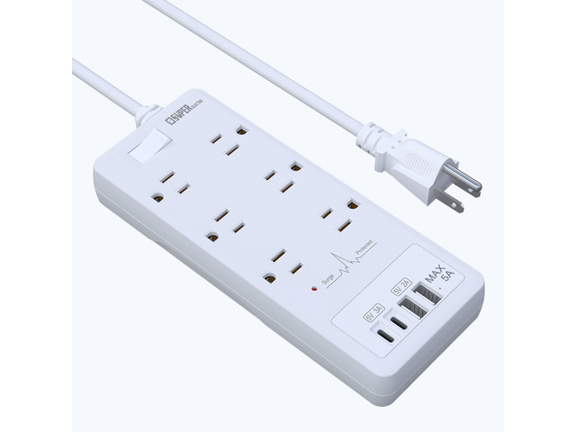 Surge Protector Power Strip, Extension Cord with 6 Outlets(1875W/15A) and 2 USB A+2USB C Ports, ETL Listed, Wall Mountable, 1200J Surge Protector...