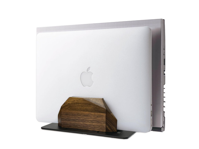 Walnut Vertical Laptop Stand, Dual Slot Wood Laptop Holder for Desk Wooden Width Adjustable for MacBook Pro/Air & Universal Laptops, American...