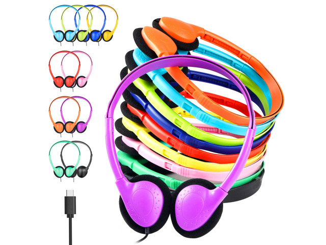 USB C Classroom Headphones Bulk for Kids, Wired On Ear 20 Pack Type C Headphones for School Students Museum Library Computer Lab K-12 Boys Girls...