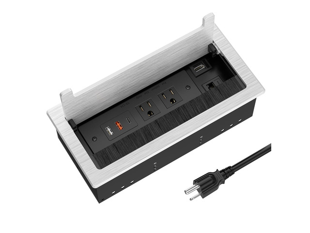 Conference Table Power Hub with HDMI, Tabletop Connectivity Box with RJ45 + 20W USB C + 2 USB A + 2 AC Outlets, Flush Mount Desk Power Outlet for...