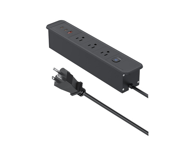 Recessed Power Strip 65W USB-C Fast Charging 3 AC Outlets for Home & Office Drawer Outlet with 6ft Flat Plug Cable,Desk-Mounted Hidden Electrical...