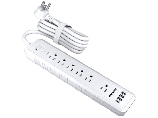 Surge Protector Power Strip with 6 Outlets, 4 USB Ports, White 3 USB-A + 1 USB-C; Fast charging; Flat wall-hugger plug; 5-ft cord; Widely spaced...
