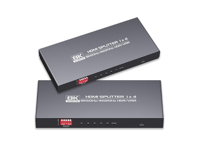 8K HDMI Splitter 1 in 4 Out 4K@120hz, 8K@60Hz HDMI 2.1 Splitter 1x4, Downscaler EDID, Hue Light Sync, Compatible with Blu-ray Player PS5 PS4 Pro...