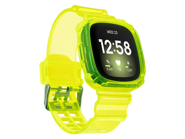Band Compatible with Fitbit Versa 4,Versa 3,Sense for Women Men, Clear Bumper Protective Case Replacement Wristbands Band Accessories Straps for...