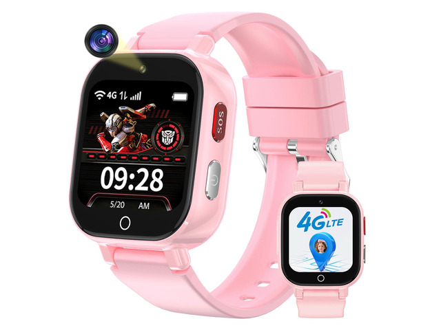 Smart Watch for Kids, 4G Kids Smartwatch with GPS Tracker Calling (Pink) WIFI/Voice/Video Chat/SOS/SMS-receiving IP68 Waterproof Pedometer Camera...