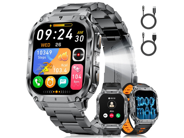 2.0' Military Smart Watch for Men with Flashlight, Make/Answer Calls, 1000mAh, IP68 Waterproof, 100+ Sport Modes Fitness Tracker for Workout...