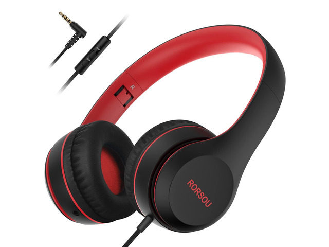 K5 Kids Headphones with Microphone for shchool, Volume Limiter 85/94dB, Foldable Stereo Tangle-Free 3.5mm Jack Wired Cord On-Ear Headphones for...