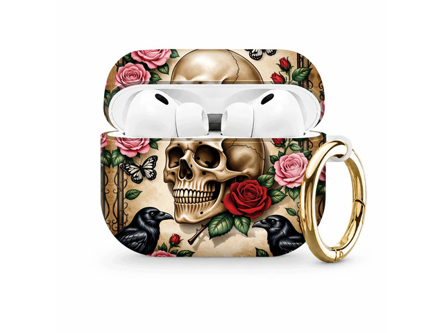 Compatible with AirPod Pro 3 Case (2025), Stylish Pattern Protective Cover with Keychain, Shockproof Anti-Drop TPU Case for Women and Men(Skull...
