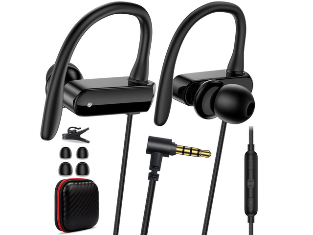 Wired Over Ear Earbuds 3.5mm Sport Headphones with Ear Hooks& Mic Wrap Around EarBuds Wired Earphones 5.9ft Cord for Chromebook Laptop/iPad Plug...