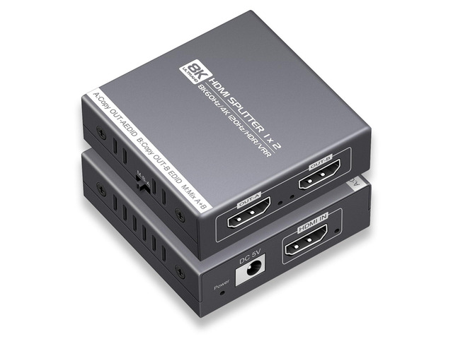 HDMI Splitter 1 in 2 Out 4K 120Hz 8K 60Hz, HDMI 2.1 Splitter Support HDCP 2.3, EDID, VRR, HDR10, Dolby, for PS5/4, Xbox, Fire Stick, Blu-ray...