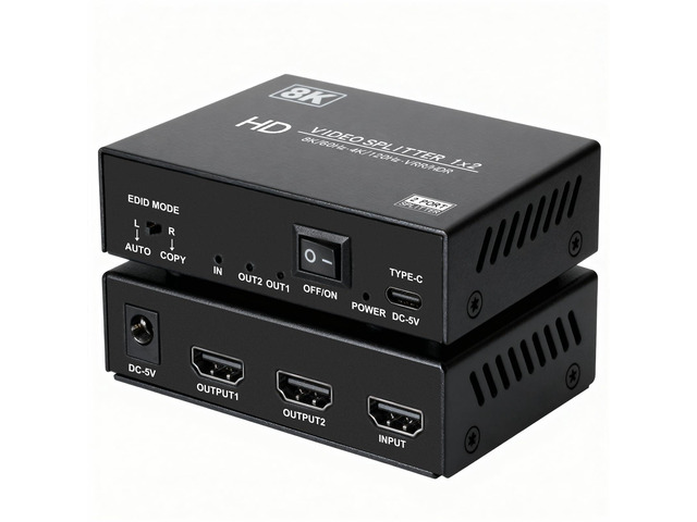 8K HDMI Splitter 1 in 2 Out 4k@120Hz 1x2 hdmi 2.1 Splitter for Dual Monitors (Not Extend) Support 8k@60Hz,4:4:4,48 Gbps,EDID,Auto Down Scaler, HDCP...