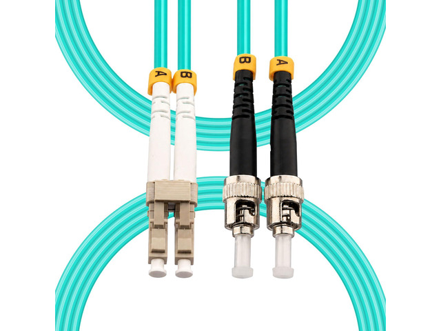 10FT LC to ST Fiber Patch Cable, OM3 Multimode Duplex Fiber Jumper 10G/40G MM Duplex 50/125um Fiber Jumper Optical Patch Cord, LSZH Aqua for...