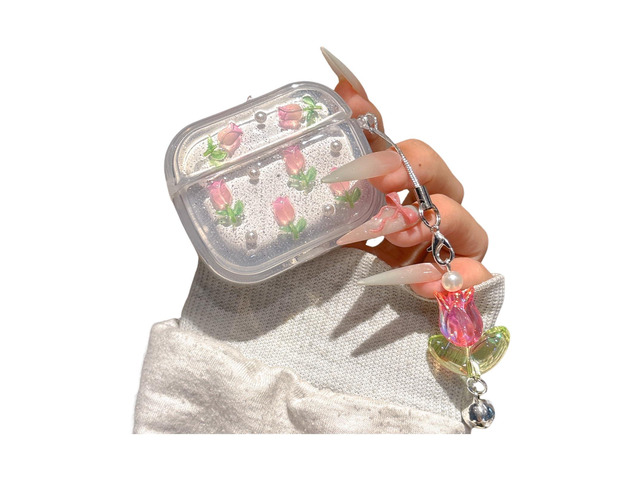 for Apple Airpods 4 Case Cute,Exquisite Rose Tulip Shell Pattern Design,Flowers Headphone Protective Cover with Exquisite Pendant for Women Girls...