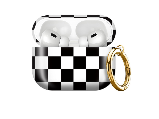 Compatible with AirPods Pro 3rd Generation 2025 Case Cover with Gold Keychain - Cute Protective Hard AirPod Pro 3 Cases for Women - Black White...