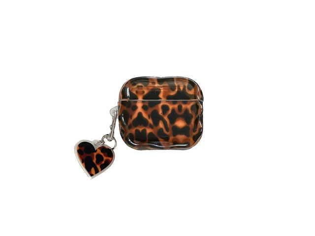 Aesthetic Tortoise Shell Case for Airpods 4,Brown Leopard Print Protective Cover with Love Keychain for Cool Girls Women Men,Compatible for AirPods...