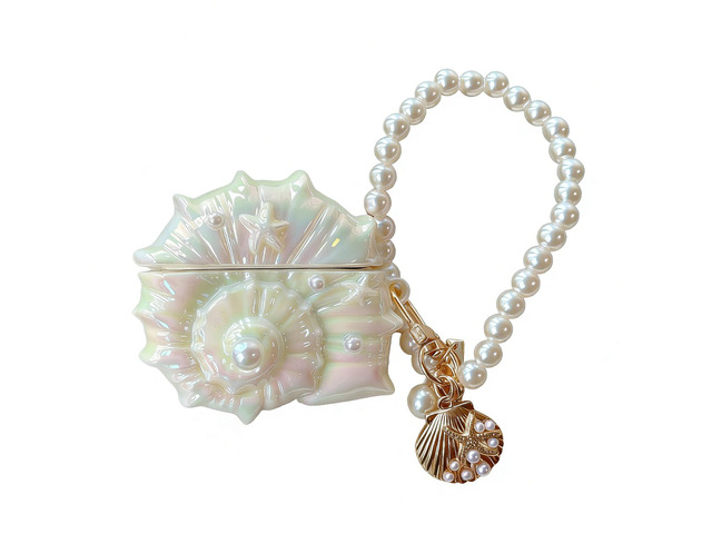 for AirPods Pro 3 Cute Conch Case Bling Shine Dazzling Colorful Laser 3D Conch Desgin with Shell Key Chian Bead Wristband Luxury Unique for Girls...