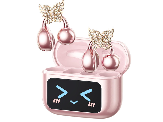 Stylish Clip On Earbuds with Removable Gold Butterfly Earring, Open Ear Earbuds with LCD Touch Screen, Fashionables Open Ear Headphones for Women,...