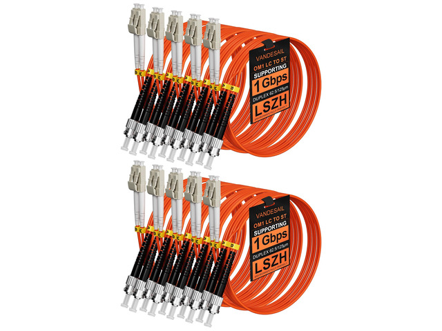 3M 10 Pack LC to ST Fiber Patch Cable, OM1 Multimode Duplex Individually Tested OM1 Duplex Fiber Jumper, LSZH 62.5/125µm Cable for Fiber...