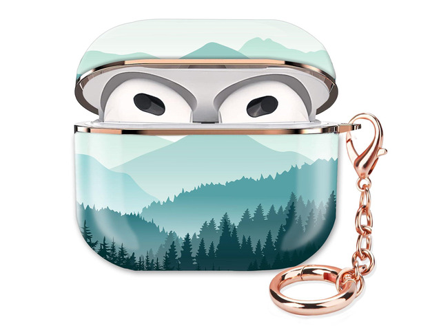 Airpod 3 Case Cute Airpods 3rd Generation Cover Protective Shockproof Hard Cover Shell with Rose Gold Keychain Buds Case for Girl Women Men (Green...