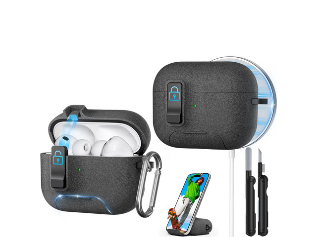 for AirPods Pro 3 Case, Sleek Protective Hard Case with Safety Lock, Phone Stand, Magnetic Snap-On Lid for Airpods Pro 3rd Generation 2025,...