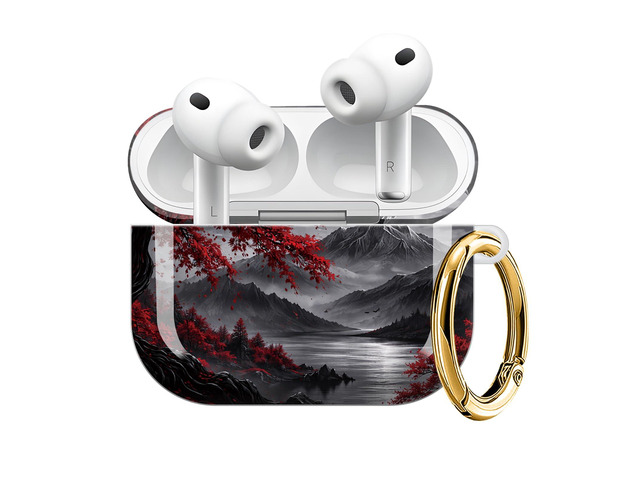 Compatible with AirPod Pro 3 Case (2025), Shockproof Dustproof Protective Cover with Cute Golden Keychain for Women & Girls - Red Tree Moon...