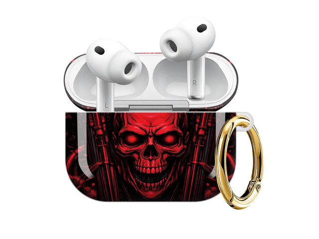 Compatible with AirPod Pro 3 Case (2025), Shockproof Dustproof Protective Cover with Cute Golden Keychain for Women & Girls - Red Skull