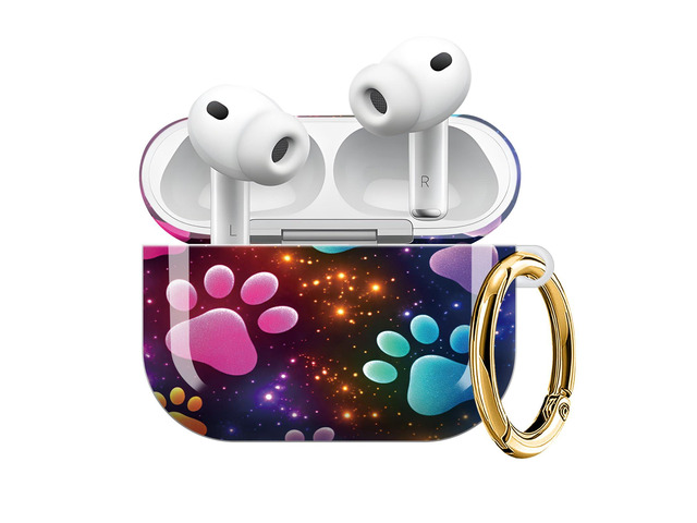 Compatible with AirPod Pro 3 Case (2025), Shockproof Dustproof Protective Cover with Cute Golden Keychain for Women & Girls - Colorful Dog Paw