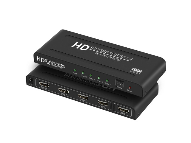 4K HDMI Splitter 1x4,Powered hdmi Splitter 1 in 4 Out Support 4Kx2K@30Hz,3D,Mirror/Copy Screen only (Not Extend) 4 Port hd Splitter for...