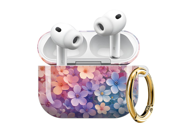 Compatible with AirPod Pro 3 Case (2025), Shockproof Dustproof Protective Cover with Cute Golden Keychain for Women & Girls - Colorful Floral