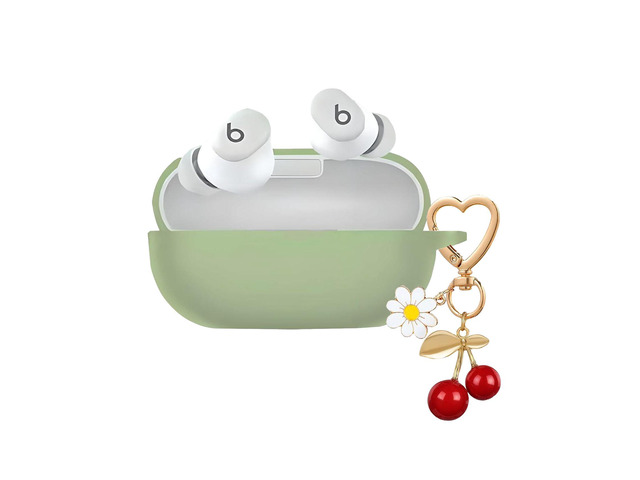 for Beats Solo Buds Case Cover, Soft Silicone Skin Cover Shockproof Protective Case with Cute Cherry Daisy Flower Charm Keychain Accessories for...