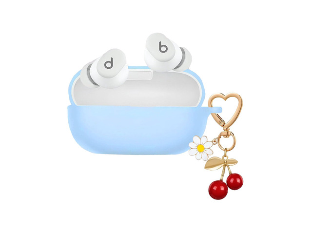 Case Cover for Beats Solo Buds with Cute Cherry Daisy Flower Charm Keychain, Soft Silicone Skin Shockproof Protective Accessories for New Beats...