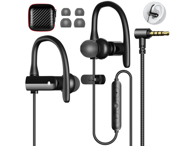 5.9 ft Long Cord 3.5mm Headphones Sport Wired Earbuds with Mic Earphone Stereo Over Ear Buds Wired Plug in with Ear Hook for Samsung Galaxy A25...