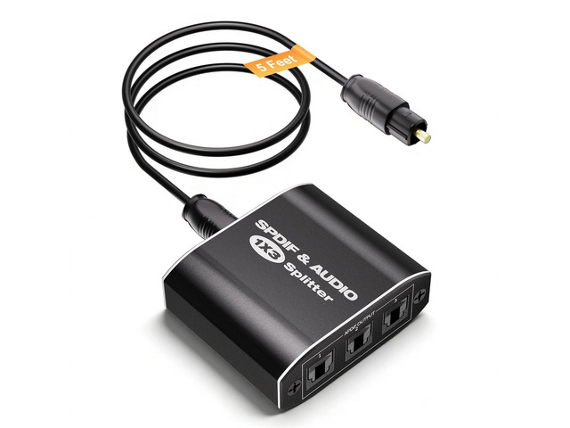 Optical Audio Splitter 1x3, Toslink Digital SPDIF Splitter 1 in 3 Out Supports Dolby Digital DTS 5.1 & LPCM 2.0, Compatible with PS5, Xbox, TV,...