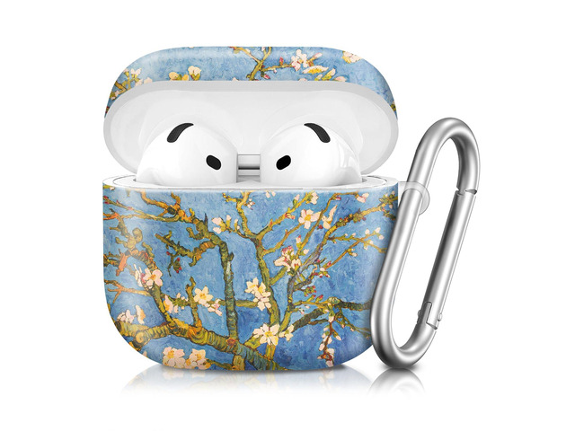 Compatible with AirPod 4th Generation 2024 Case, Shockproof Anti-Drop Protective Cover, Cute Case for Women Men with Keychain(Vintage Blossoming Tree)
