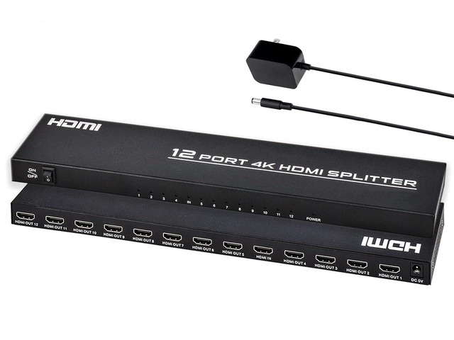 4K HDMI Splitter 1 in 12 Out, Powered HDMI Distributor Support 4Kx2K@30Hz Full HD for PC Laptop PS4 Xbox HDTV Office Home Teaching