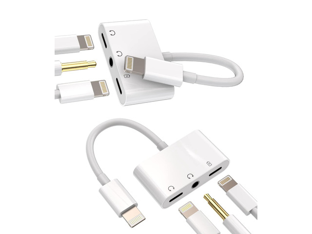 Lightning to 3.5mm Headphone Splitter Dongle 3in1(2Pack)Iphone AUX Adapter Charger Audio Jack Cable Adaptador Para for Apple MFI Certified 11 12 13...