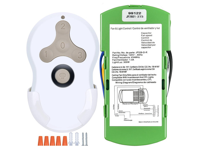 Replacement for Hunter Ceiling Fan Remote Control 99122/99123, 3 Speed, Light Dimmer with Wall Mount, 434MHz, Easy to Set - Receiver Included