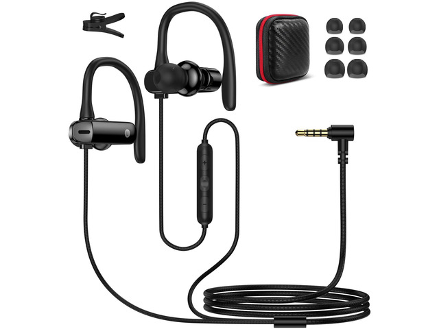 Wired Earbuds 3.5mm Jack 5.9FT Over Ear Hook Black Computer Headset in-Ear Noise Isolation PC Headphone for Chromebook/Notebook Office School...