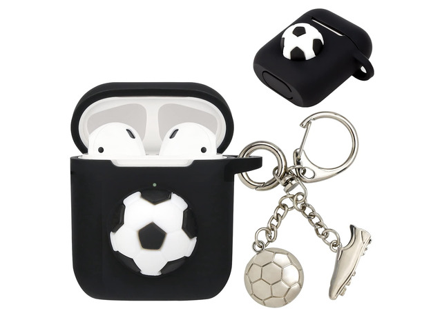 for Airpods Case for Men Boys,Sport Cool Black Cover for Apple Airpod 1 & 2 with Keychain (Soccer)