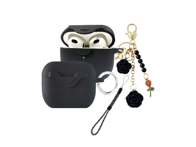 Secure Lock Case for Airpods 3 with Cute Flowers Keychain Lanyard,Silicone Protective Cover for Airpods 3rd Generation Case Women Girls for Apple...