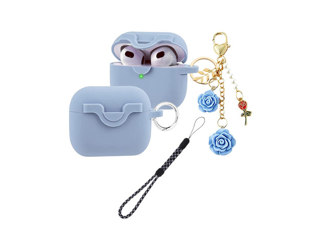 Secure Lock Case for Airpods 3 with Cute Flowers Keychain Lanyard,Silicone Protective Cover for Airpods 3rd Generation Case Women Girls for Apple...