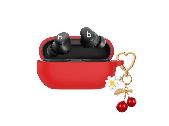 for Beats Solo Buds Case Cover,Soft Silicone Skin Cover Shockproof Protective with Cute Cherry Daisy Flower Charm Keychain Accessories for Beats...