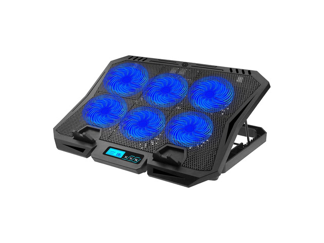 6-Fan Laptop Cooling Pad, Adjustable Speed Quiet Cooler Stand with Blue LED Lights, Ergonomic Notebook Cooling Base for 15.6 Inch Gaming Laptops