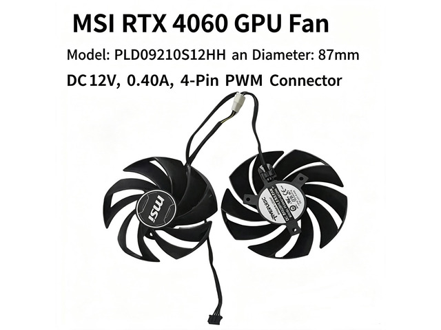 87mm GPU Cooling Fan PLD09210S12HH, DC12V 4Pin PWM Video Card Cooler Replacement for MSI RTX 4060,4060Ti,4070 VENTUS 2X OC Graphics Card