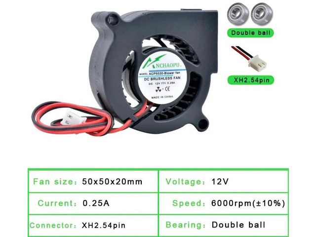 ACP5020 50x50x20mm DC12V 6000RPM Dual Ball Bearing Turbine Blower Fan, 50mm Centrifugal Cooling Blower Replacement for Projector, 3D Printer and...