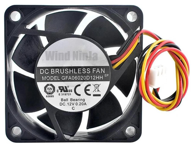 GFA06020D12HH 60x60x20mm DC12V 0.20A 3Pin Silent Axial Cooling Fan, 60mm Brushless Replacement Fan for PC Case, CPU and Power Supply Unit Heat...