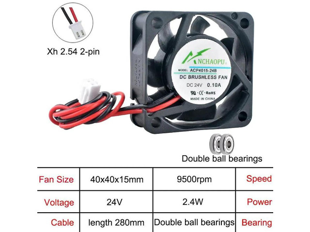 ACP4015 40x40x15mm DC24V 2Pin Dual Ball Bearing Axial Cooling Fan, 40mm Replacement Fan for Printer, Power Supply and Small Industrial Electronic...