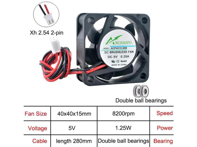 ACP4015 40x40x15mm DC5V 2Pin Dual Ball Bearing Axial Cooling Fan, 40mm Replacement Fan for Printer, Power Supply and Small Electronic Equipment...