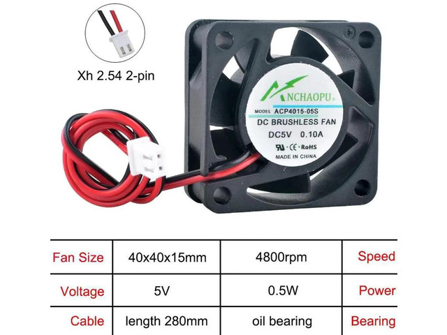 ACP4015 40x40x15mm DC5V 2Pin OilBearing Axial Cooling Fan, 40mm Replacement Fan for Printer, Power Supply and Small Electronic Equipment Heat...